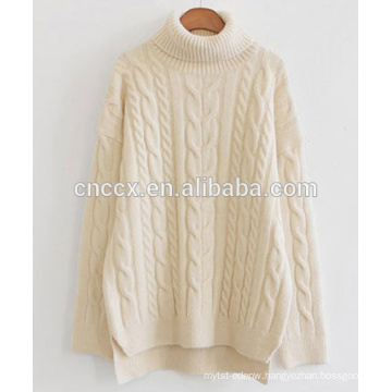 PK18ST030 creamy turtle neck cable knitted swesater for women